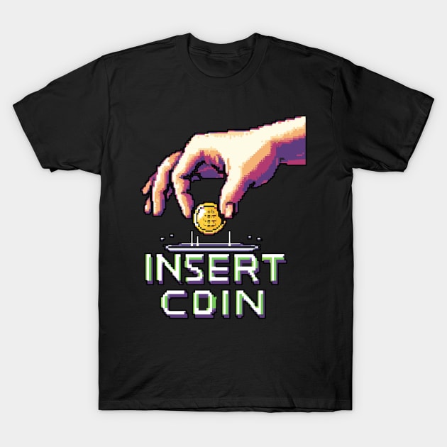 Insert Coin - 80s retro gaming pixel art T-Shirt by Ravenglow